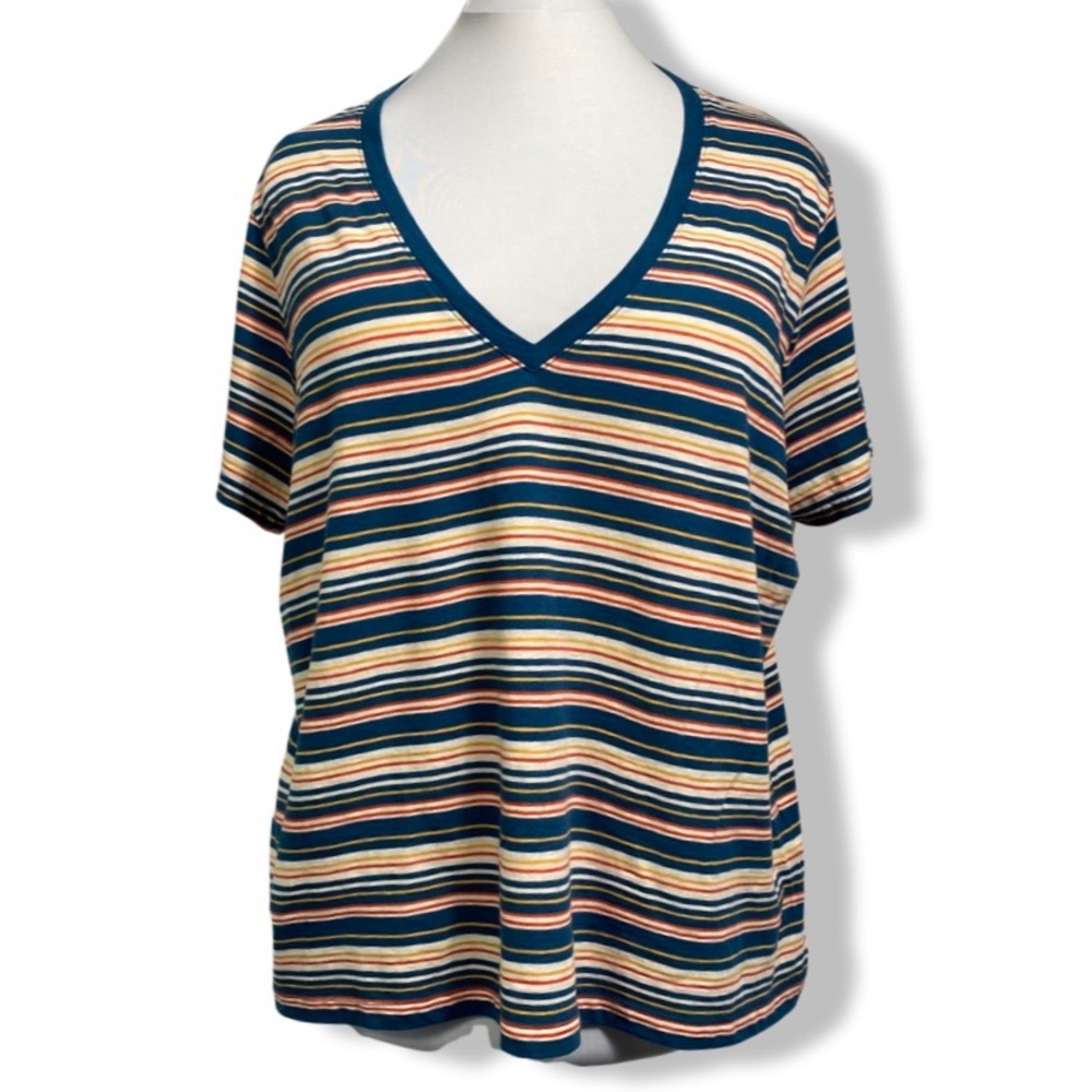 Madewell V-Neck Stripe Tee, Short Sleeves, Deep V, Lightweight 100% Cotton, NWT